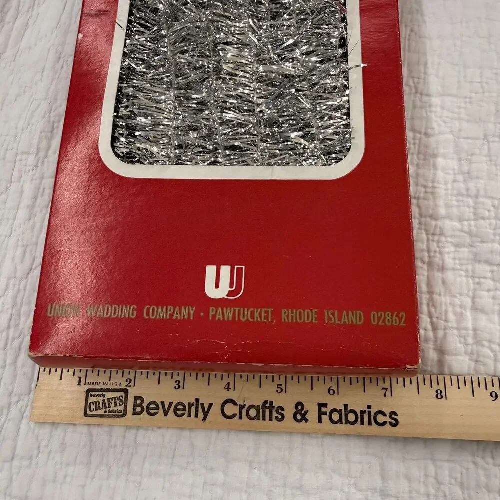 Vintage Silver Christmas Tree Tinsel Garland in Box